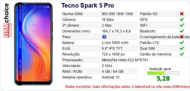Tecno Spark 5 Pro Especificações técnicas do telemóvel 