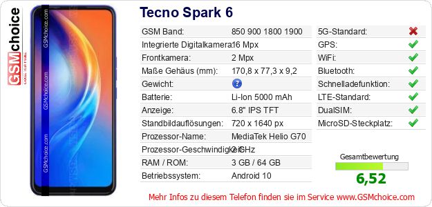 Tecno Spark 6 technische Daten Tecno Spark 6 technische Daten