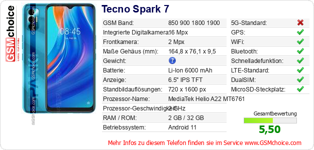 Tecno Spark 7 technische Daten Tecno Spark 7 technische Daten