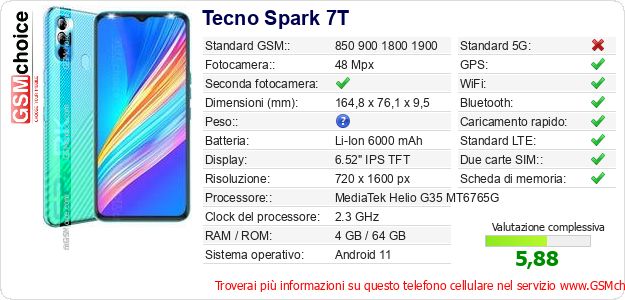 Tecno Spark 7T Dati tecnici di telefono cellulare Tecno Spark 7T Dati tecnici di telefono cellulare