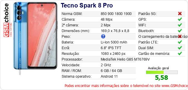 Tecno Spark 8 Pro Especificações técnicas do telemóvel Tecno Spark 8 Pro Especificações técnicas do telemóvel