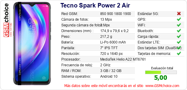Tecno Spark Power 2 Air Datos técnicos del móvil Tecno Spark Power 2 Air Datos técnicos del móvil
