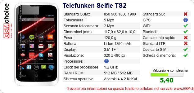 Telefunken Selfie TS2 Dati tecnici di telefono cellulare Telefunken Selfie TS2 Dati tecnici di telefono cellulare