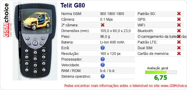 Telit G80 Especificações técnicas do telemóvel 