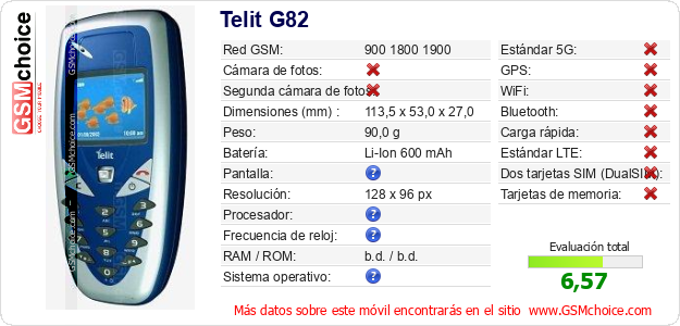 Telit G82 Datos técnicos del móvil Telit G82 Datos técnicos del móvil