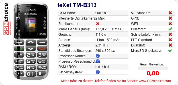 teXet TM-B313 technische Daten teXet TM-B313 technische Daten