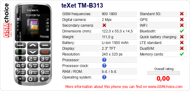 teXet TM-B313 technical specifications teXet TM-B313 technical specifications