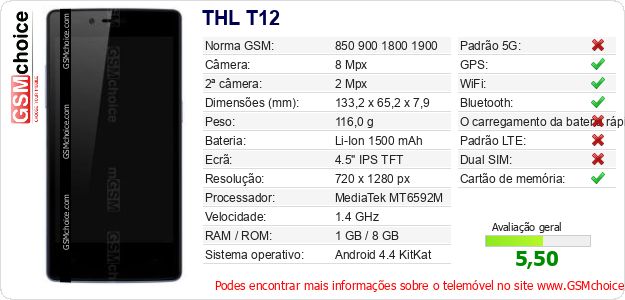 THL T12 Especificações técnicas do telemóvel THL T12 Especificações técnicas do telemóvel