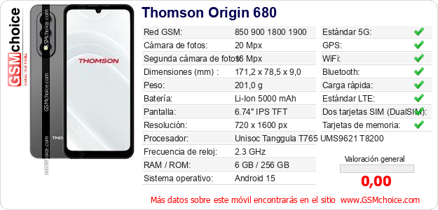 Thomson Origin 680 Datos técnicos del móvil 