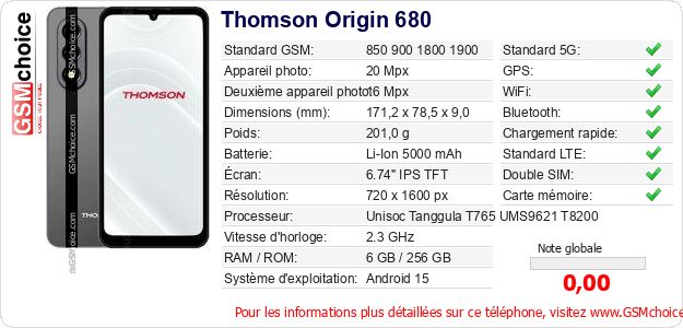 Thomson Origin 680 Fiche technique Thomson Origin 680 Fiche technique