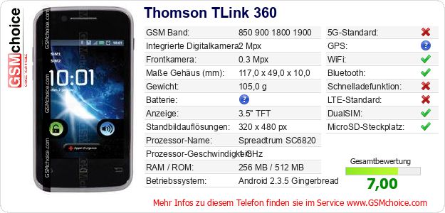 Thomson TLink 360 technische Daten Thomson TLink 360 technische Daten