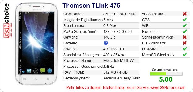 Thomson TLink 475 technische Daten Thomson TLink 475 technische Daten