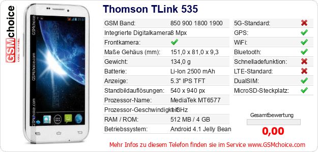 Thomson TLink 535 technische Daten Thomson TLink 535 technische Daten