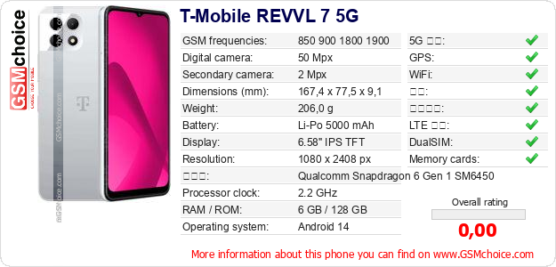 T-Mobile REVVL 7 5G 手机技术数据