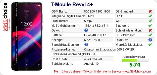 T-Mobile Revvl 4+ technische Daten T-Mobile Revvl 4+ technische Daten