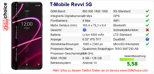 T-Mobile Revvl 5G technische Daten T-Mobile Revvl 5G technische Daten