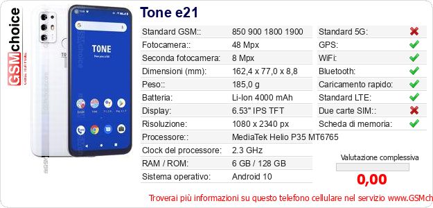 Tone e21 Dati tecnici di telefono cellulare Tone e21 Dati tecnici di telefono cellulare