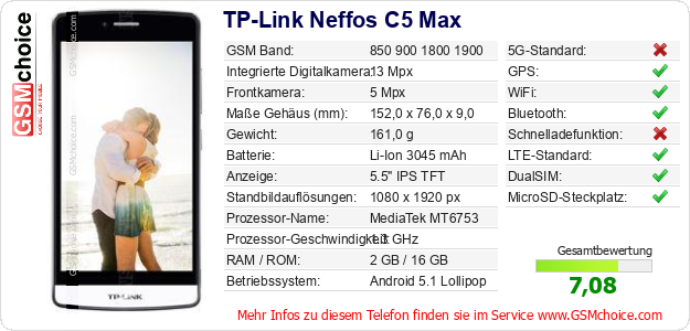 TP-Link Neffos C5 Max technische Daten TP-Link Neffos C5 Max technische Daten