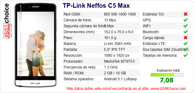 TP-Link Neffos C5 Max Datos técnicos del móvil TP-Link Neffos C5 Max Datos técnicos del móvil