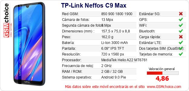 TP-Link Neffos C9 Max Datos técnicos del móvil TP-Link Neffos C9 Max Datos técnicos del móvil