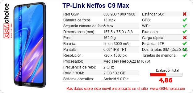 TP-Link Neffos C9 Max Datos técnicos del móvil 