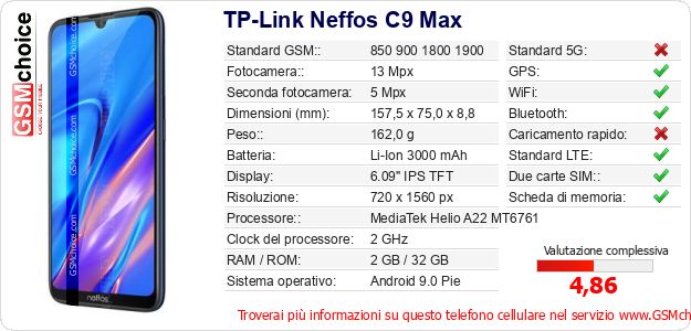TP-Link Neffos C9 Max Dati tecnici di telefono cellulare TP-Link Neffos C9 Max Dati tecnici di telefono cellulare