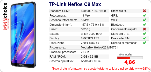 TP-Link Neffos C9 Max Dati tecnici di telefono cellulare 
