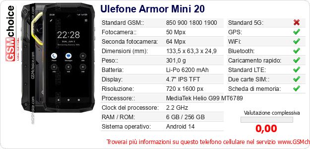 Ulefone Armor Mini 20 Dati tecnici di telefono cellulare Ulefone Armor Mini 20 Dati tecnici di telefono cellulare