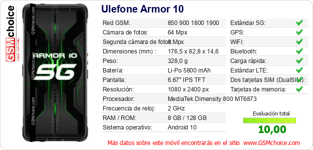 Ulefone Armor 10 Datos técnicos del móvil Ulefone Armor 10 Datos técnicos del móvil