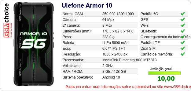 Ulefone Armor 10 Especificações técnicas do telemóvel Ulefone Armor 10 Especificações técnicas do telemóvel
