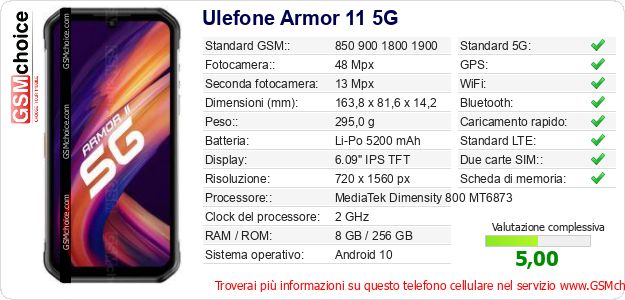 Ulefone Armor 11 5G Dati tecnici di telefono cellulare Ulefone Armor 11 5G Dati tecnici di telefono cellulare