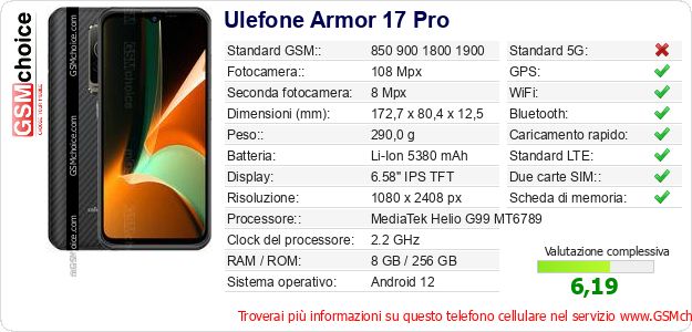 Ulefone Armor 17 Pro Dati tecnici di telefono cellulare Ulefone Armor 17 Pro Dati tecnici di telefono cellulare