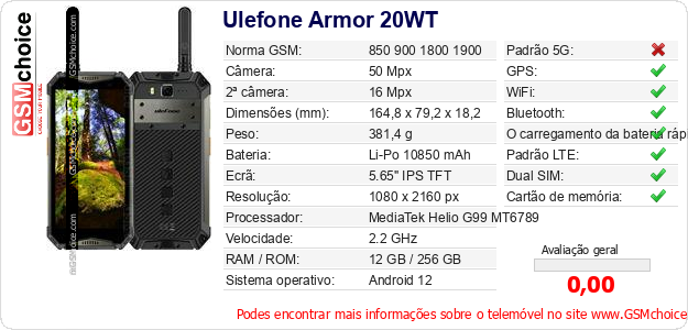 Ulefone Armor 20WT Especificações técnicas do telemóvel Ulefone Armor 20WT Especificações técnicas do telemóvel
