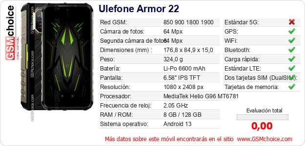 Ulefone Armor 22 Datos técnicos del móvil Ulefone Armor 22 Datos técnicos del móvil