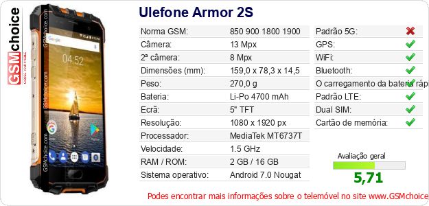 Ulefone Armor 2S Especificações técnicas do telemóvel 