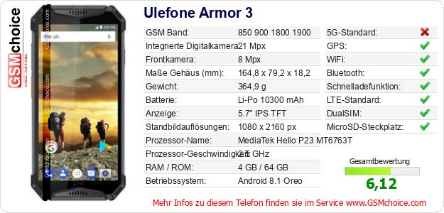 Ulefone Armor 3 technische Daten Ulefone Armor 3 technische Daten