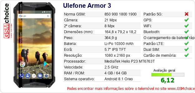 Ulefone Armor 3 Especificações técnicas do telemóvel Ulefone Armor 3 Especificações técnicas do telemóvel