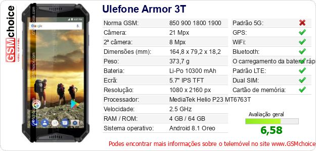Ulefone Armor 3T Especificações técnicas do telemóvel 