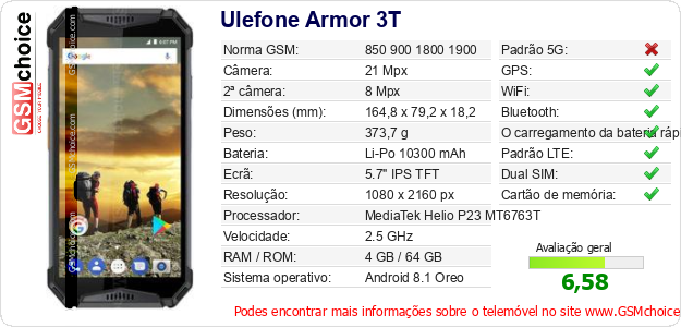 Ulefone Armor 3T Especificações técnicas do telemóvel Ulefone Armor 3T Especificações técnicas do telemóvel