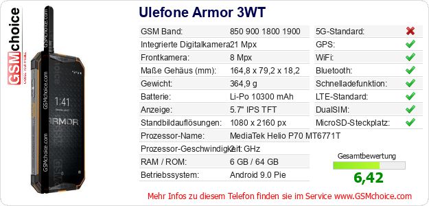 Ulefone Armor 3WT technische Daten Ulefone Armor 3WT technische Daten
