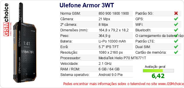 Ulefone Armor 3WT Especificações técnicas do telemóvel Ulefone Armor 3WT Especificações técnicas do telemóvel