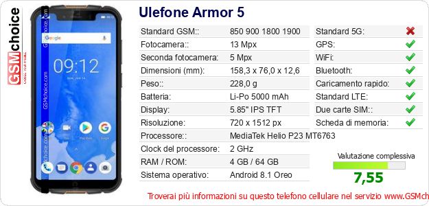 Ulefone Armor 5 Dati tecnici di telefono cellulare Ulefone Armor 5 Dati tecnici di telefono cellulare