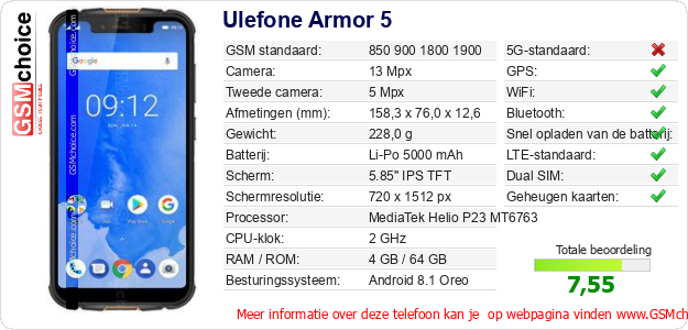 Ulefone Armor 5 Technische gegevens Ulefone Armor 5 Technische gegevens