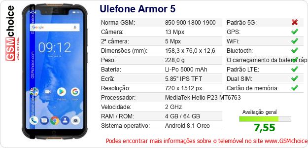 Ulefone Armor 5 Especificações técnicas do telemóvel 