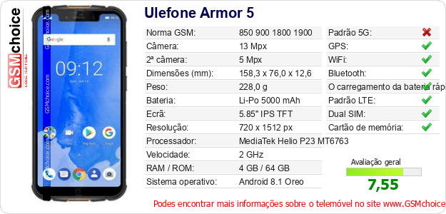 Ulefone Armor 5 Especificações técnicas do telemóvel 