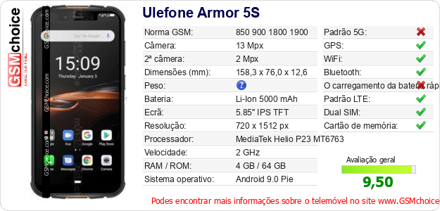 Ulefone Armor 5S Especificações técnicas do telemóvel Ulefone Armor 5S Especificações técnicas do telemóvel