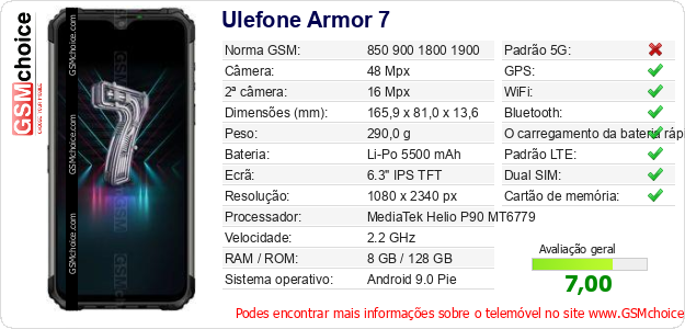 Ulefone Armor 7 Especificações técnicas do telemóvel 