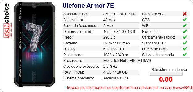 Ulefone Armor 7E Dati tecnici di telefono cellulare 