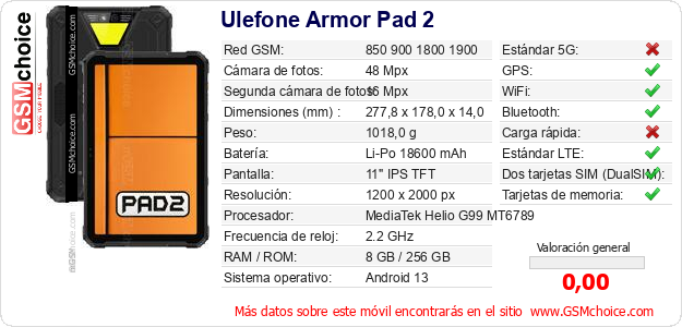 Ulefone Armor Pad 2 Datos técnicos del móvil 