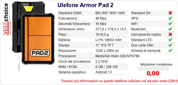 Ulefone Armor Pad 2 Dati tecnici di telefono cellulare Ulefone Armor Pad 2 Dati tecnici di telefono cellulare